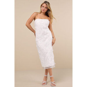 Lulus Brilliant Arrival White Strapless Sequin Midi Dress - Size S